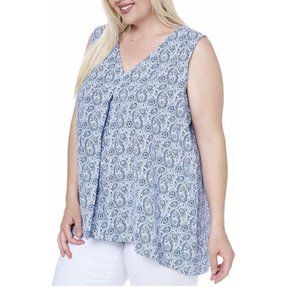 NWT Fever Women's Sleeveless Tunic Top Blue Paisley Comfort Fit Size S M XL $40